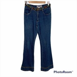 Vintage Andrew's Blue Aztec Hi Rise 100% Cotton Flare Denim Jean Size 5 B22